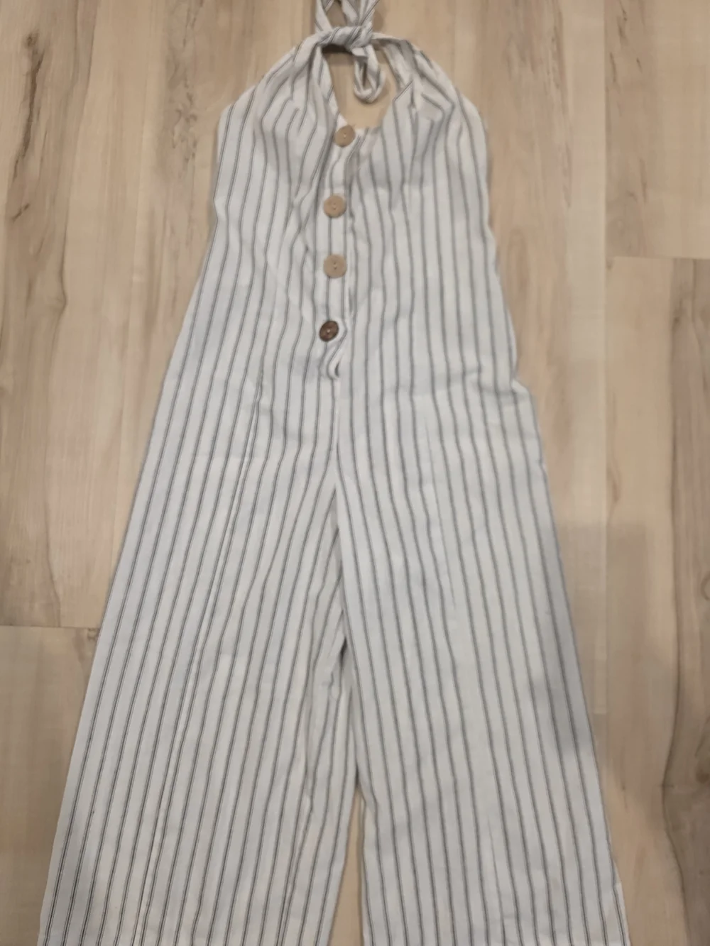 Emory Park Striped Halter Wide-Leg Jumpsuit — White & Navy